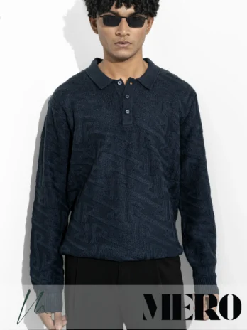 Full sleeve button polo Blue