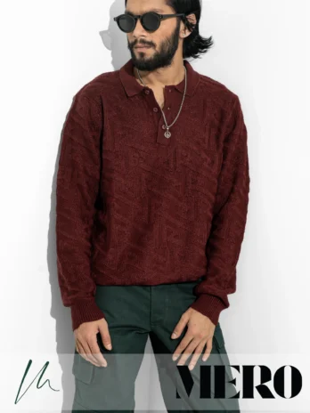 Full sleeve button polo Maroon