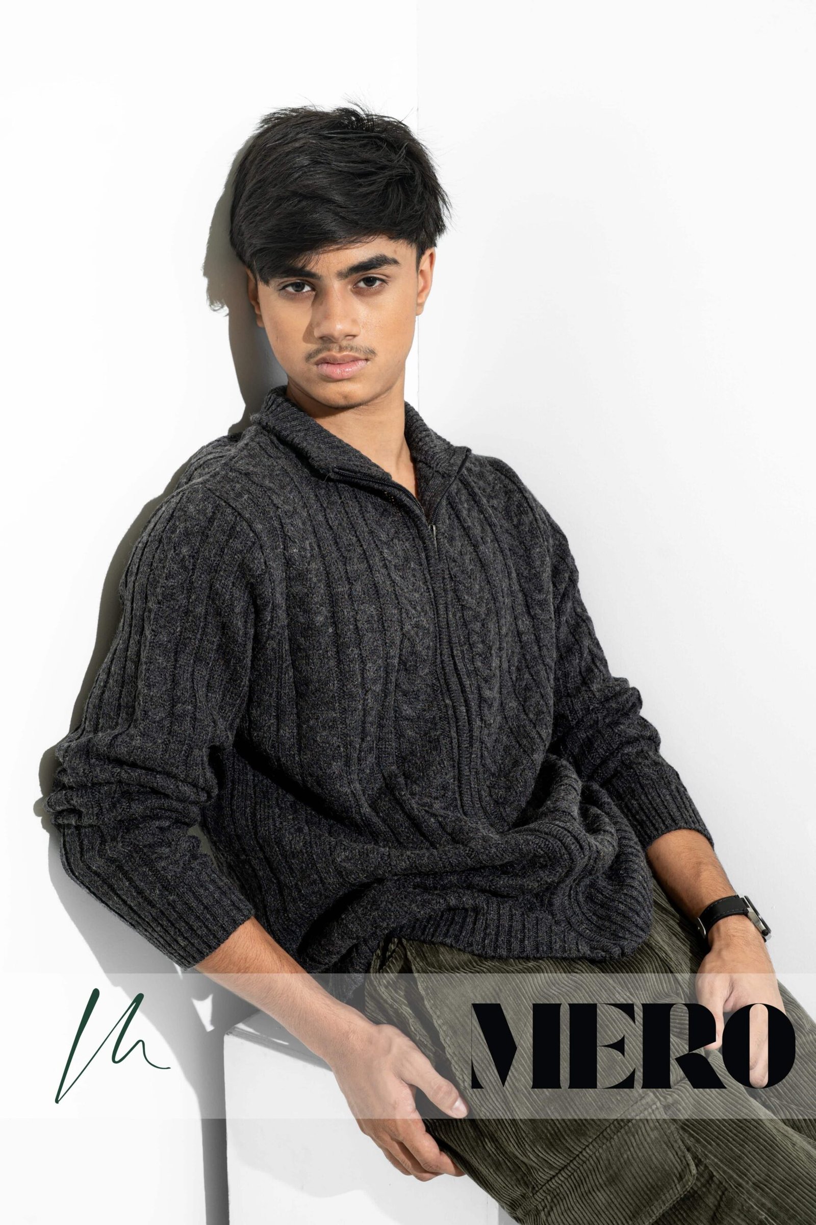 Grey Full zip Jacquard sweater